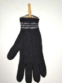 gants double épaisseur et réversibles 100% alpaga tricot à la main couleurs naturelles noir uni