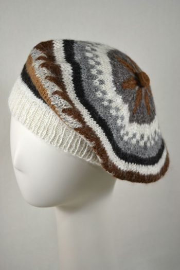 béret 100% alpaga tricot à la main couleurs naturelles multicolore à motifs