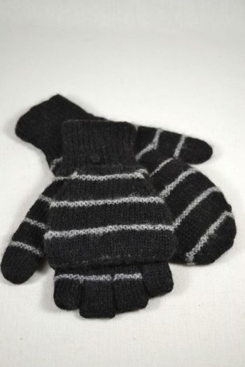 gants à rabat double épaisseur 100% alpaga tricot à la main couleurs naturelles noir gris rayé