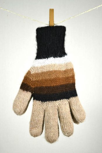 gants double épaisseur et réversibles 100% alpaga tricot à la main couleurs naturelles beige brun dégradé