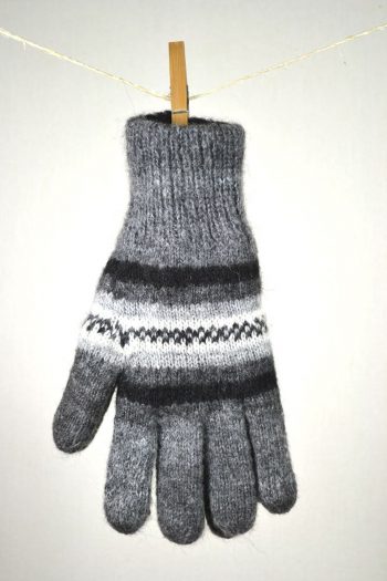 gants double épaisseur et réversibles 100% alpaga tricot à la main couleurs naturelles gris à motifs