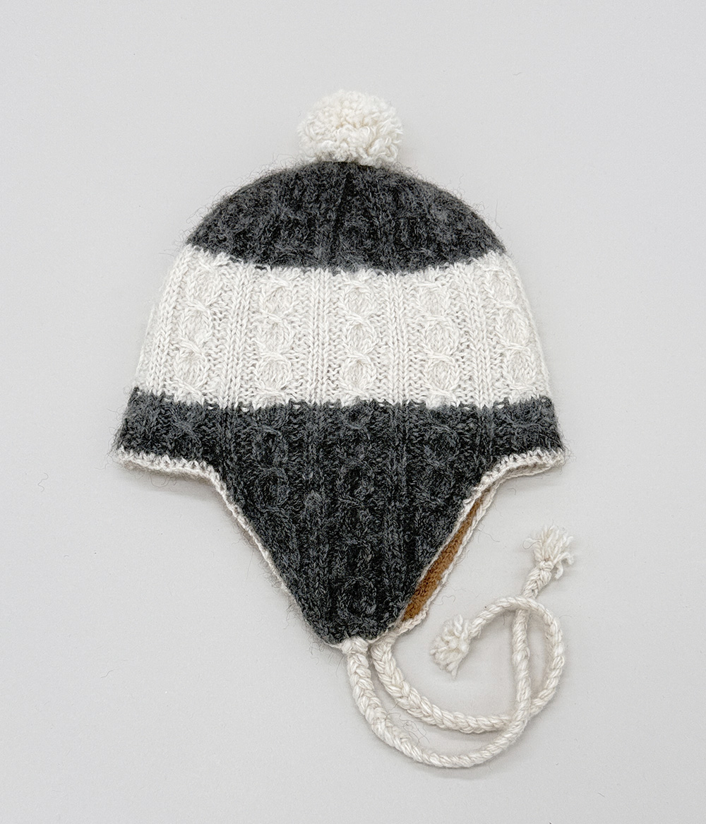 Tuque double et réversible 100% alpaga tricoté à la main, enfants
