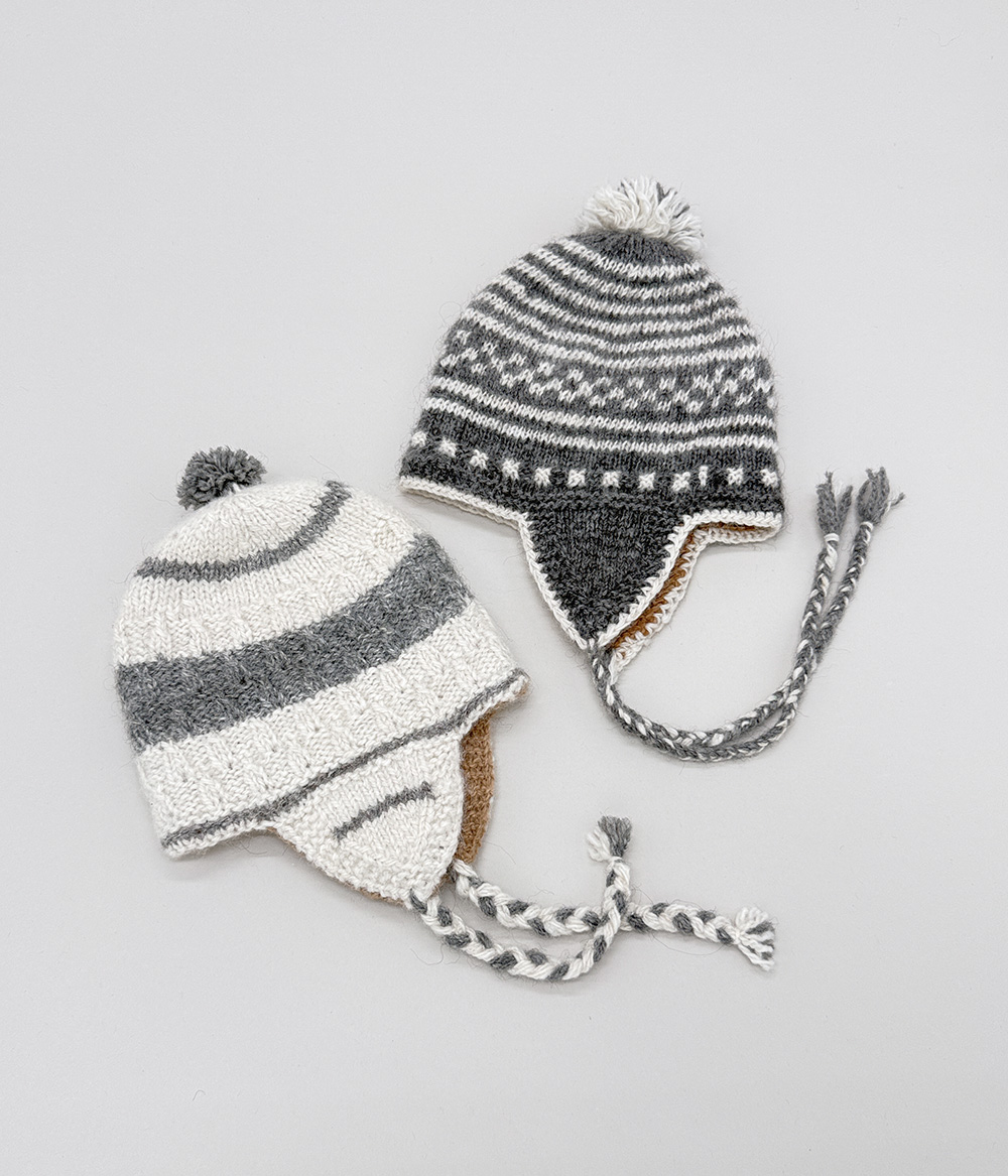 Tuques doubles et réversibles 100% alpaga tricoté à la main, enfants