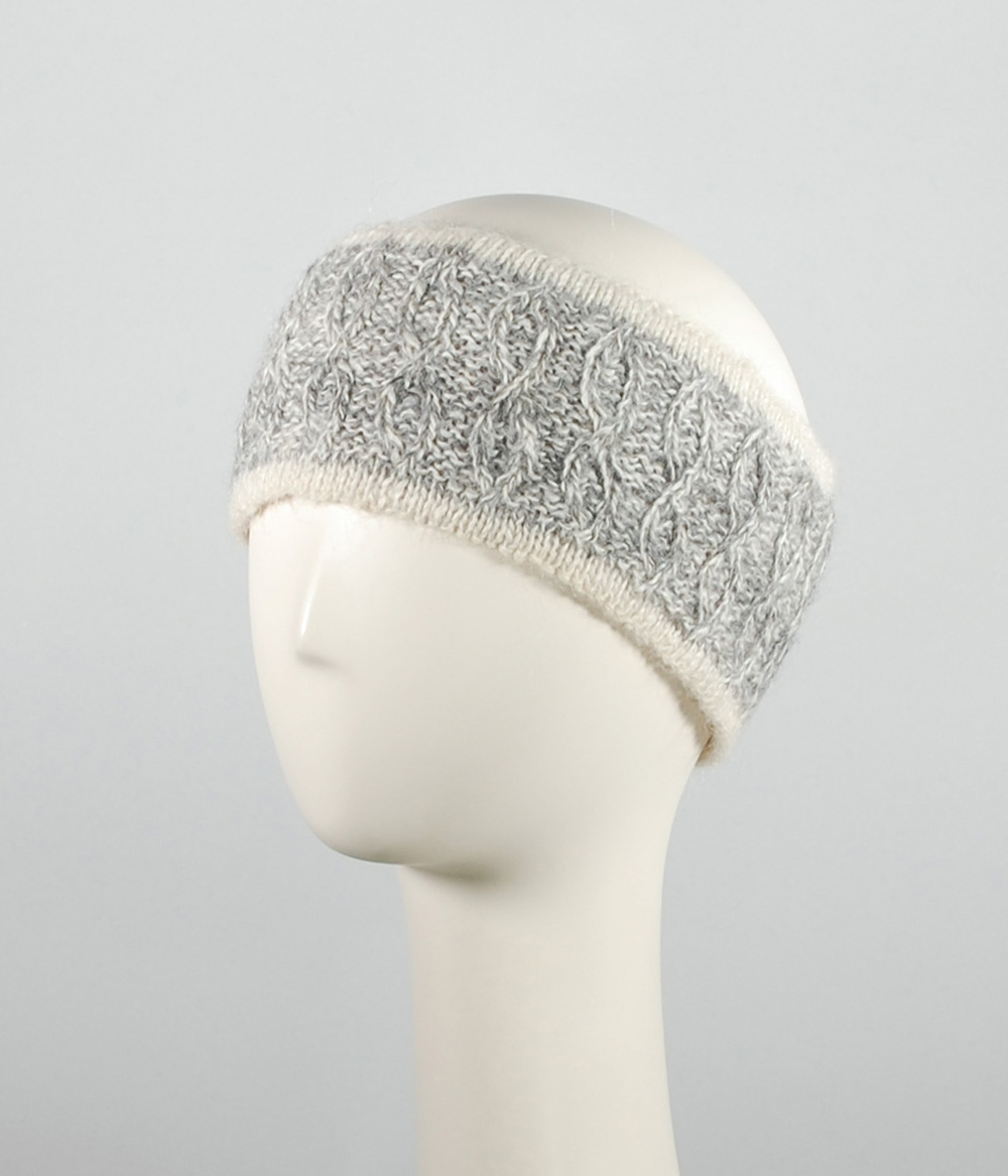 Hand-knitted double and reversible headband, 100% alpaca, striped