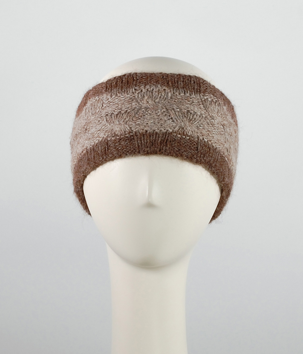 Hand-knitted double and reversible headband, 100% alpaca, striped