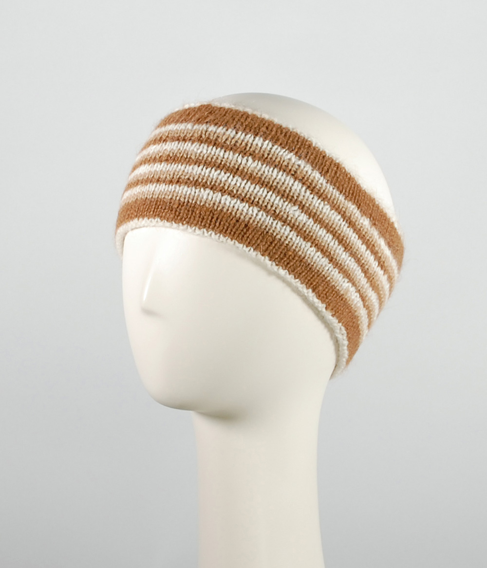 Hand-knitted double and reversible headband, 100% alpaca, striped