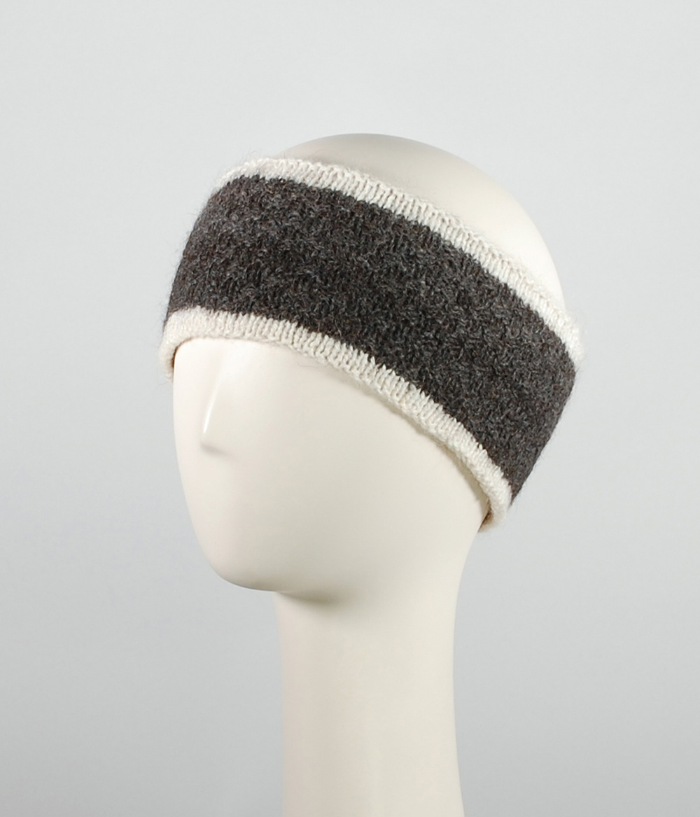 Hand-knitted double and reversible headband, 100% alpaca, striped