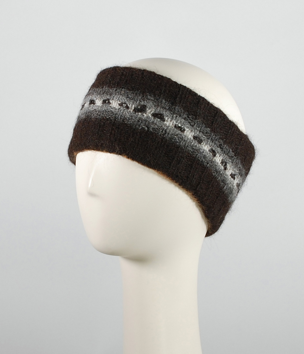 Bandeau double et réversible 100% alpaga tricoté à la main, à motifs