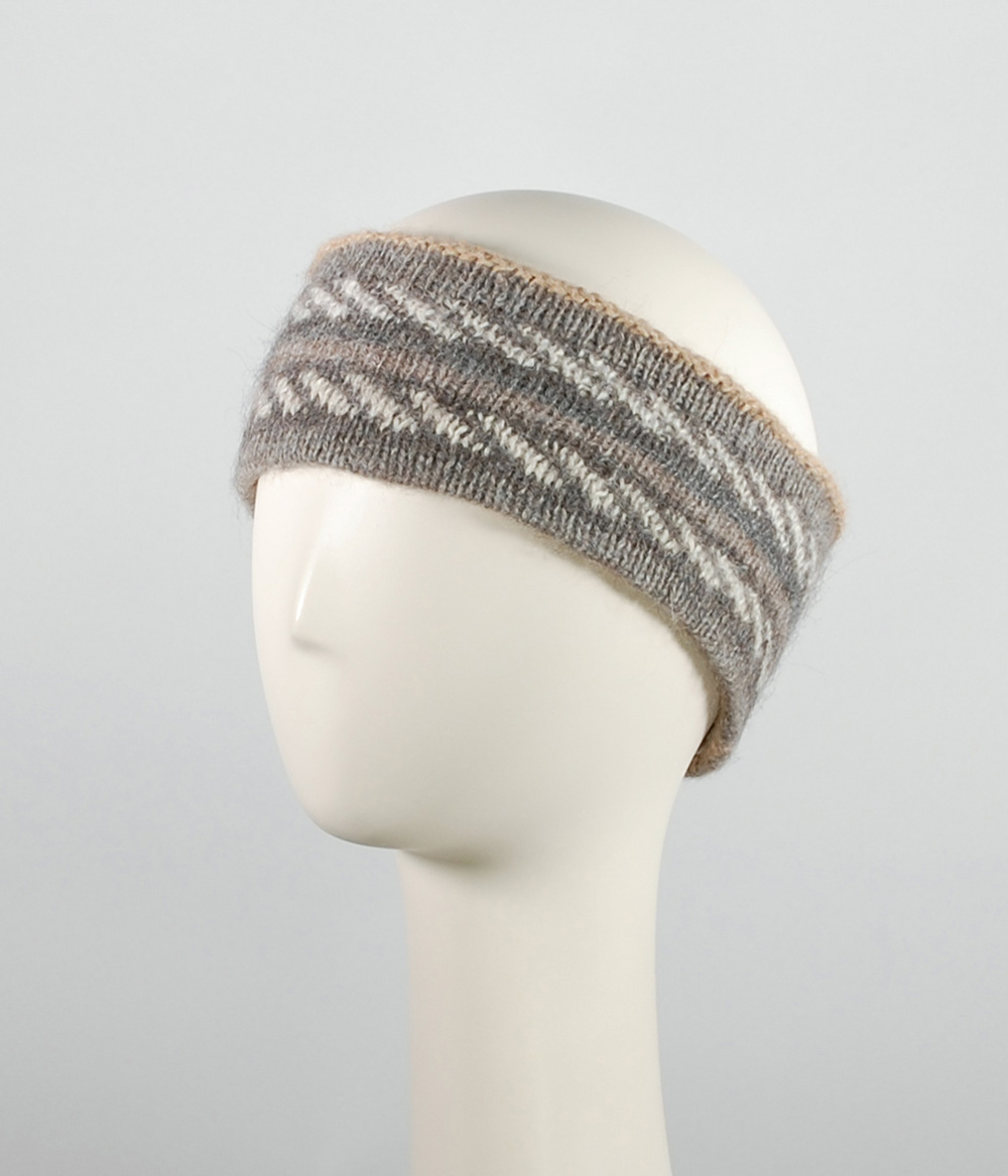 Bandeau double et réversible 100% alpaga tricoté à la main, à motifs