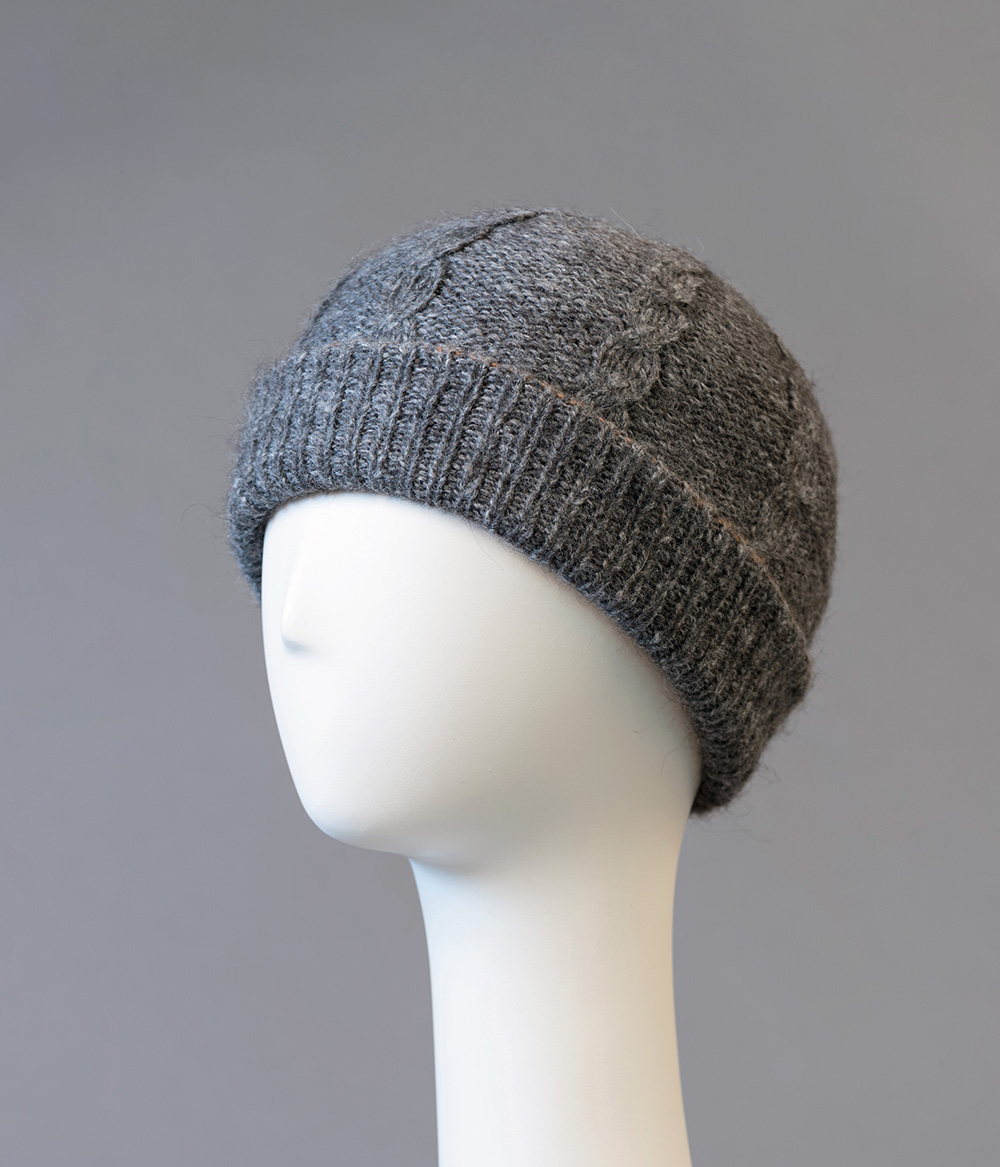 Tuque à rebord double et réversible 100% alpaga tricoté à la main, grise