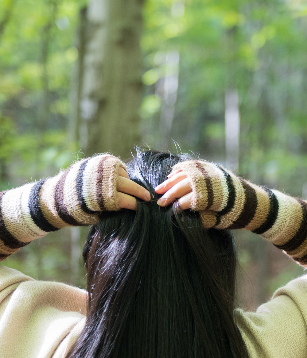 Hand-knitted long fingerless mittens, 100% alpaca, assorted