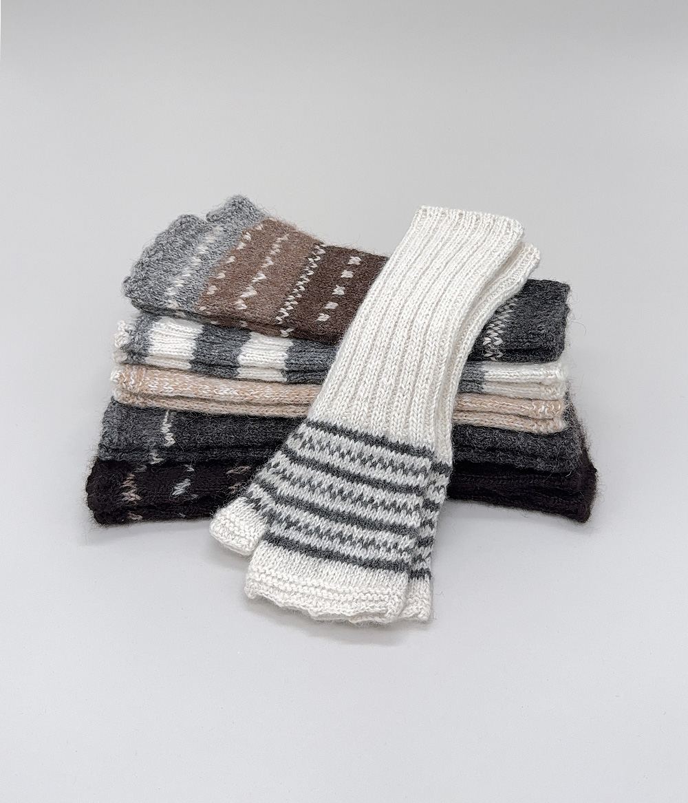 Hand-knitted long fingerless mittens, 100% alpaca, assorted
