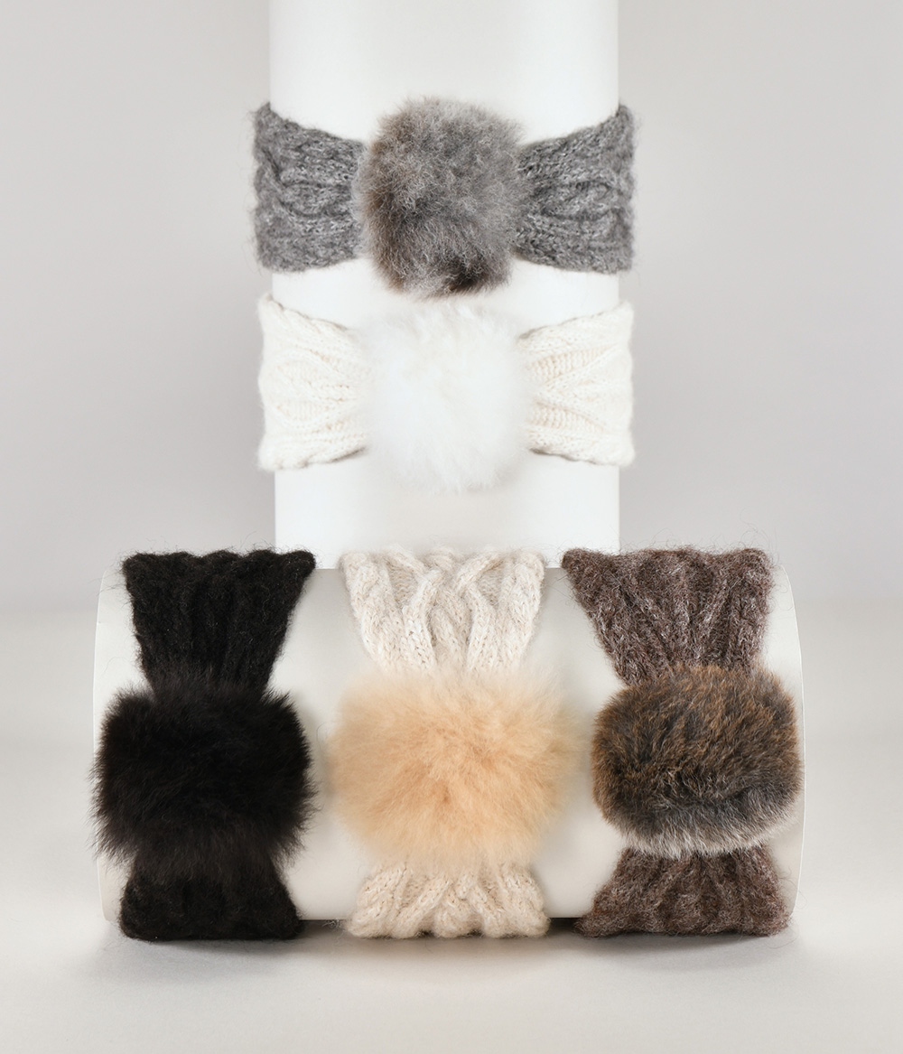 Bandeaux 100% alpaga tricoté à la main orné de fourrure