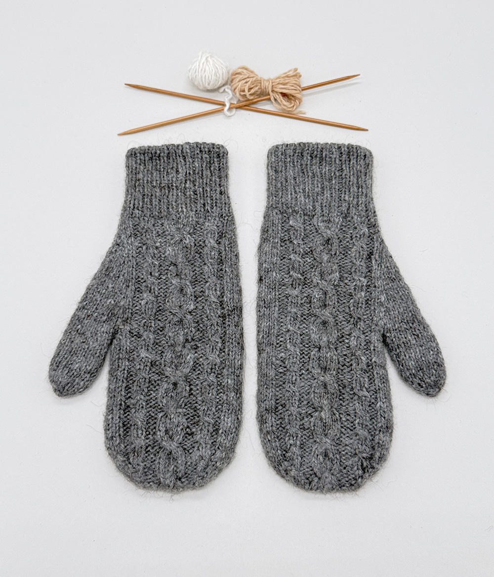 Mitaines doubles et réversibles 100% alpaga tricoté à la main, grises