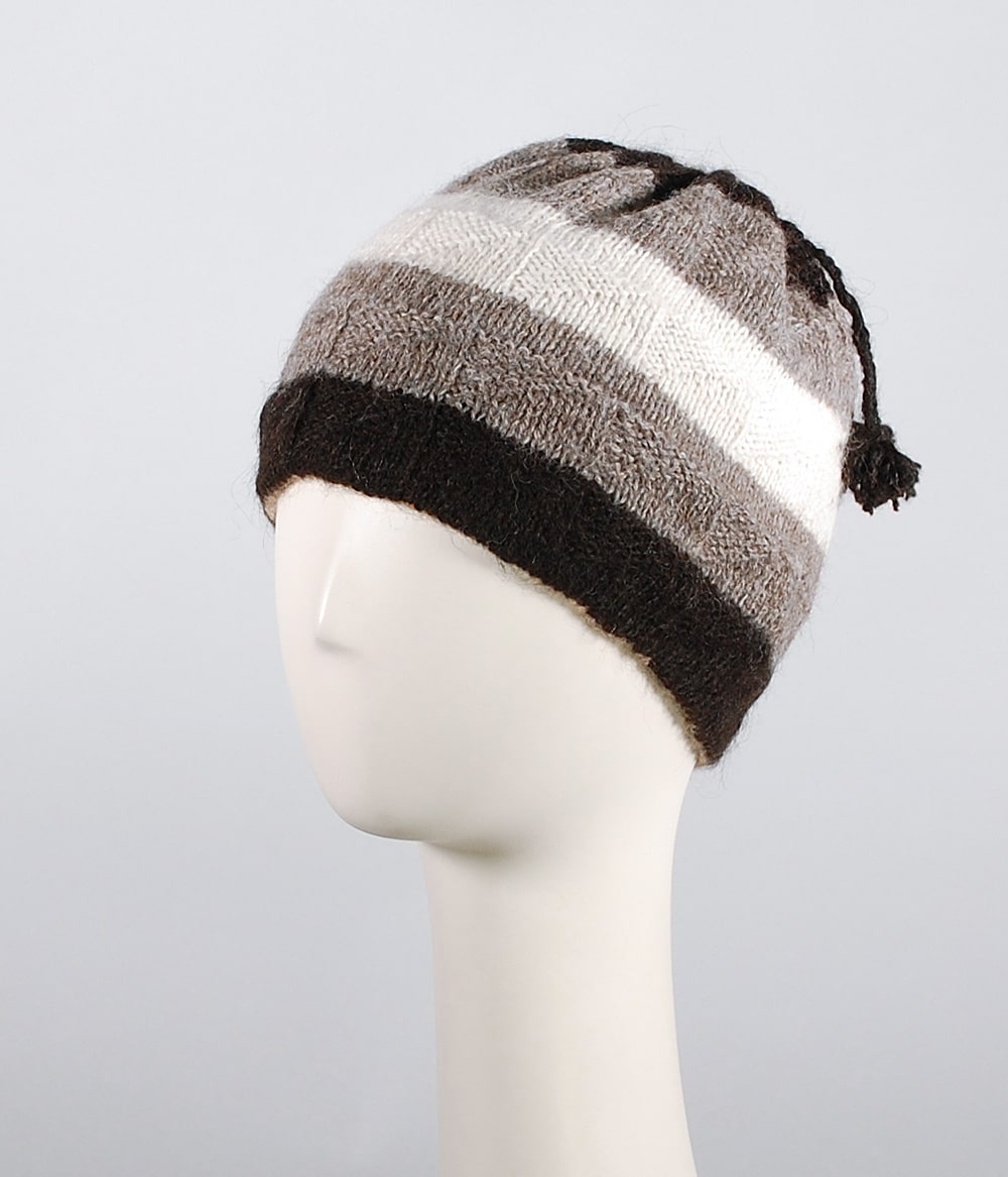 Cache-cou tuque réversible, rayé Cache-cou tuque réversible 100% alpaga tricoté à la main, rayé