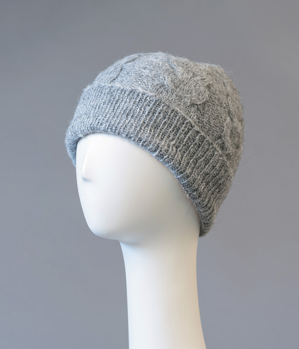 Tuque à rebord simple épaisseur 100% alpaga tricoté à la main, grise