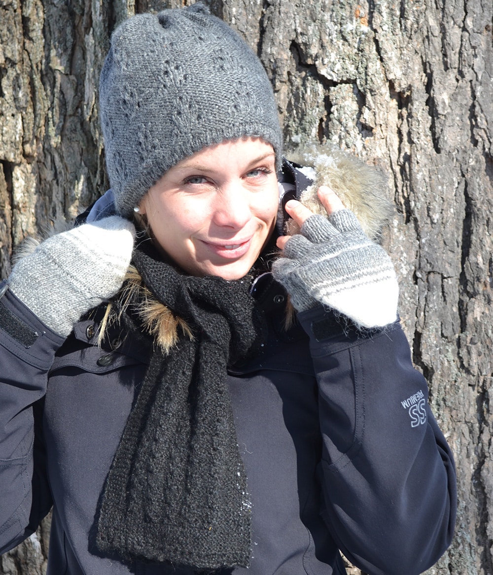 Foulard 100% alpaga tricoté à la main, gris