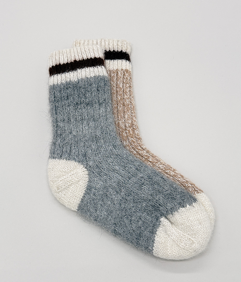 Bas doubles et réversibles 100% alpaga tricoté à la main, canadiens