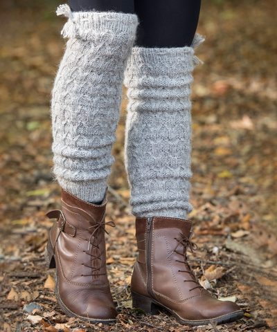 Hand-knitted legwarmers, 100% alpaca, grey