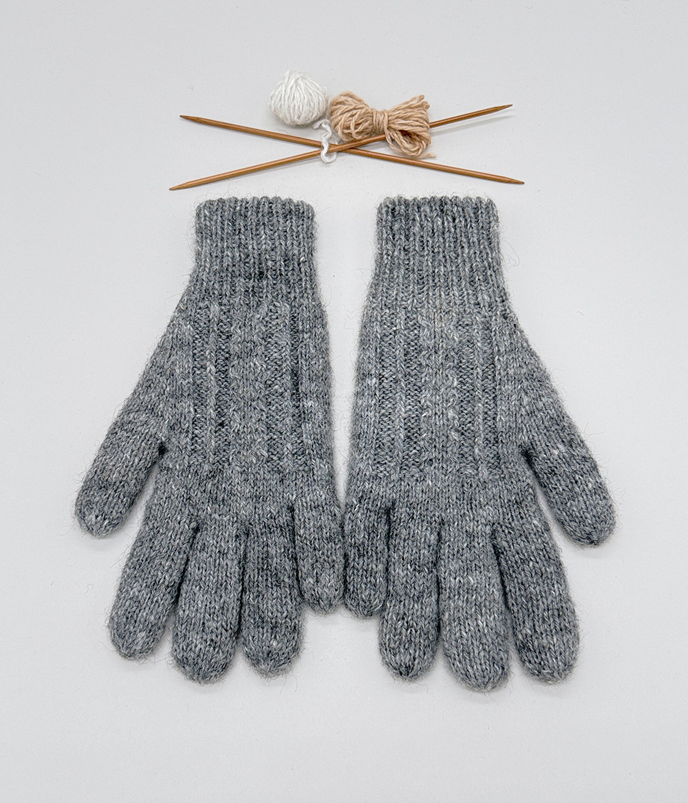 Gants doubles et réversibles 100% alpaga tricoté à la main, gris