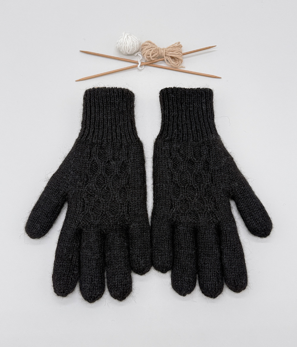 Gants doubles et réversibles 100% alpaga tricoté à la main, noirs