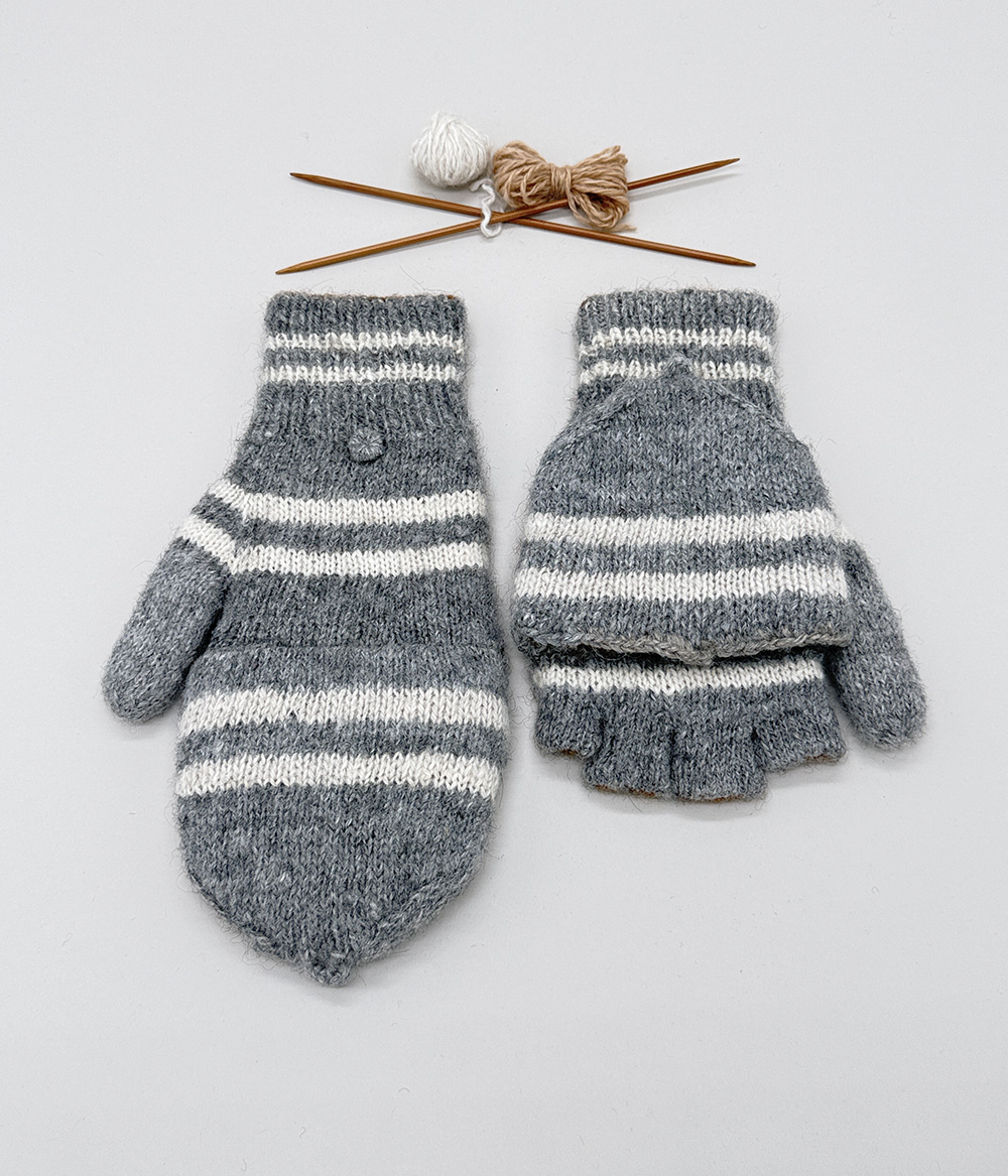 Gants doubles à rabat 100% alpaga tricoté à la main, styles divers